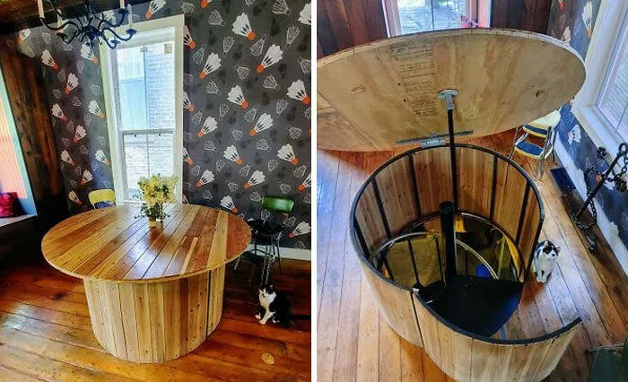 A Table With a Secret Spiral Staircase
